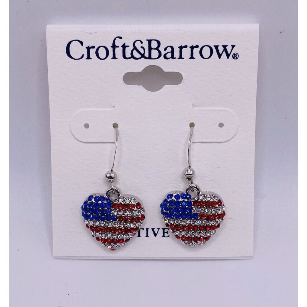 Croft Barrow Red Blue American Flag Heart Earrings Sensitive Ears 20$